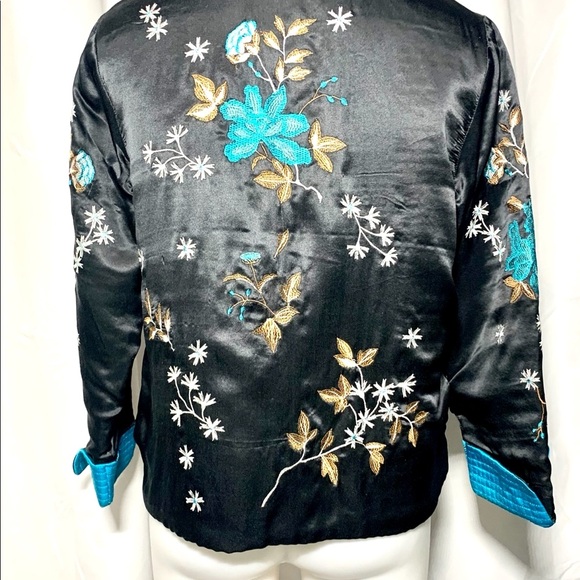 All SILK Vintage Pristine Jacket Embroidered Blazer Coat Smoking - Picture 6 of 12